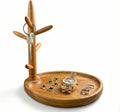 Solid Acacia Key Tray, Key Bowl for Entryway Table, Natural Catchall Tray with Key Holder Stand with 5 Hooks, Wooden Dish for Wallet, Watch, Jewelry Organizer