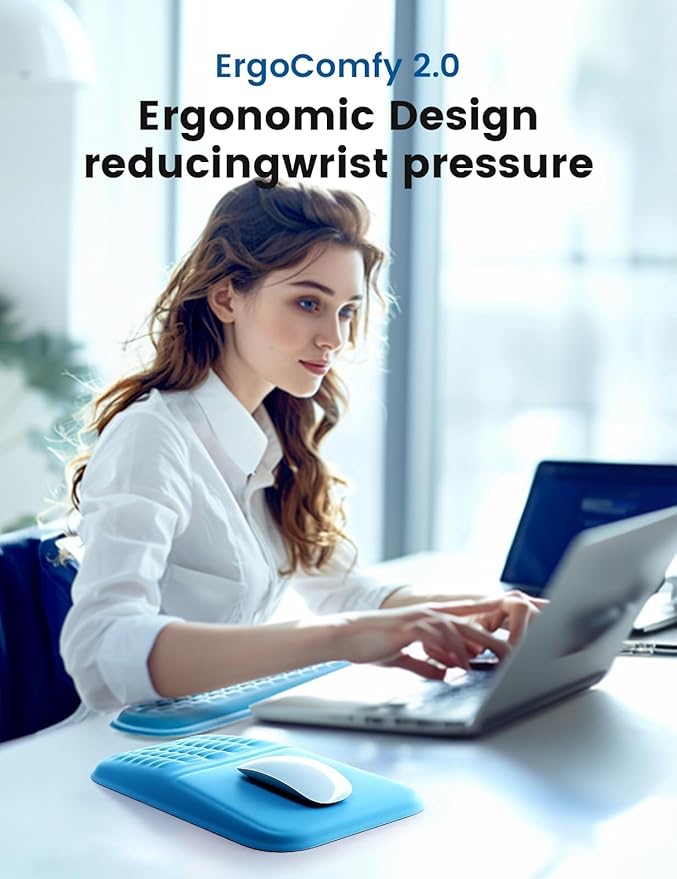 Vaydeer Wrist Rest for Computer Keyboard & Mouse Pad Set – Blue, Ergonomic Memory Foam Wrist Support, Non-Slip Keyboard Wrist Rest & Soft Mouse Pad for Typing Comfort & Wrist Pain Relief