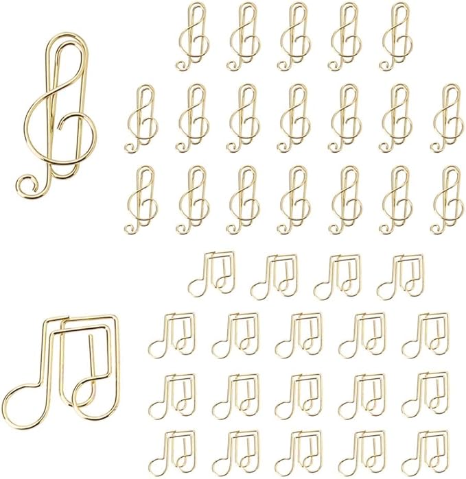 OWLFAVO Clef and Note Shape 40pcs Paper Clips with Clear Box, Yellow Gold, Funny Cute Paperclips Bookmarks Planner Clips for Fun Office Supplies School Gifts Wedding Decoration