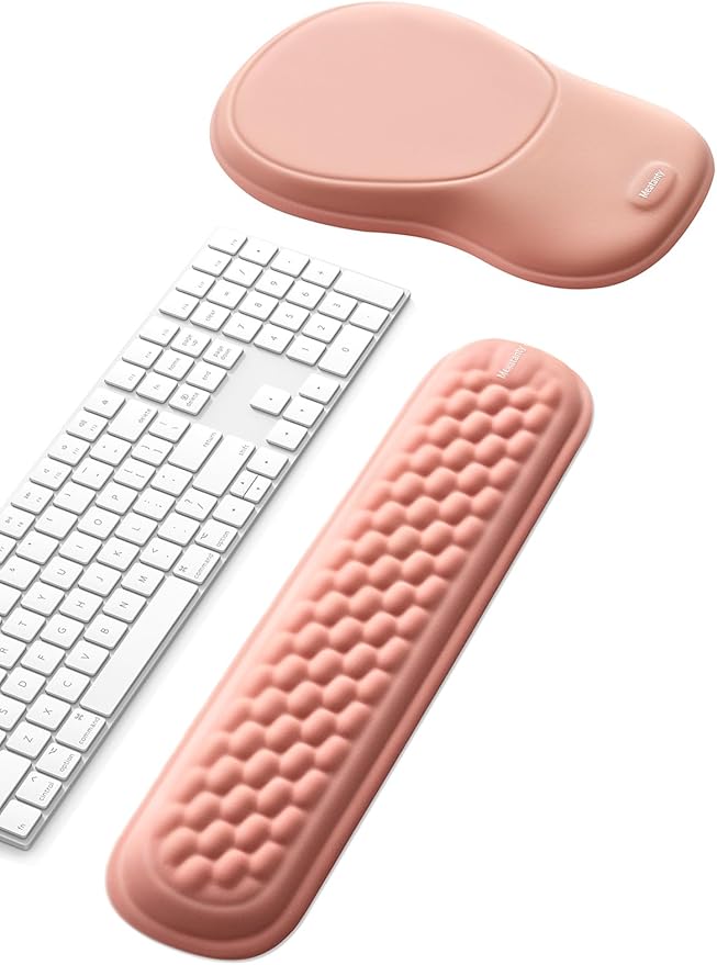 Meatanty Keyboard and Mouse Wrist Rest Set, Ergonomic Wrist Pad Support, Computer Hand Palm Rest Combo, Memory Foam Typing Desk Accessory Carpal Tunnel Cushion, Laptop Office Home School Women-Pink