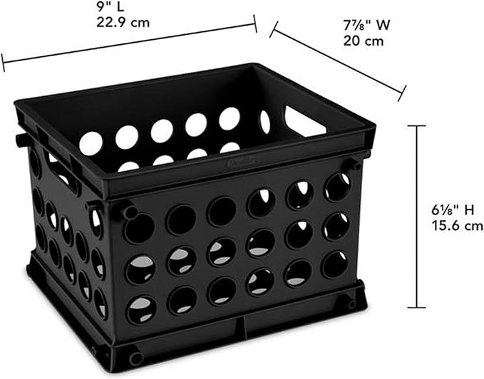 Sterilite Mini Crate, Stackable Plastic Storage Bin with Handles, Organize Home, Garage, Office, School, Dorm Room, Black, 24-Pack