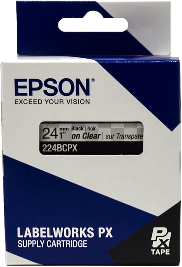 Epson LABELWORKS 224BCPX Genuine PET (Polyester) Tape Cartridge - Black on Clear Label Maker Tape - 1" (24MM) Wide, 30'