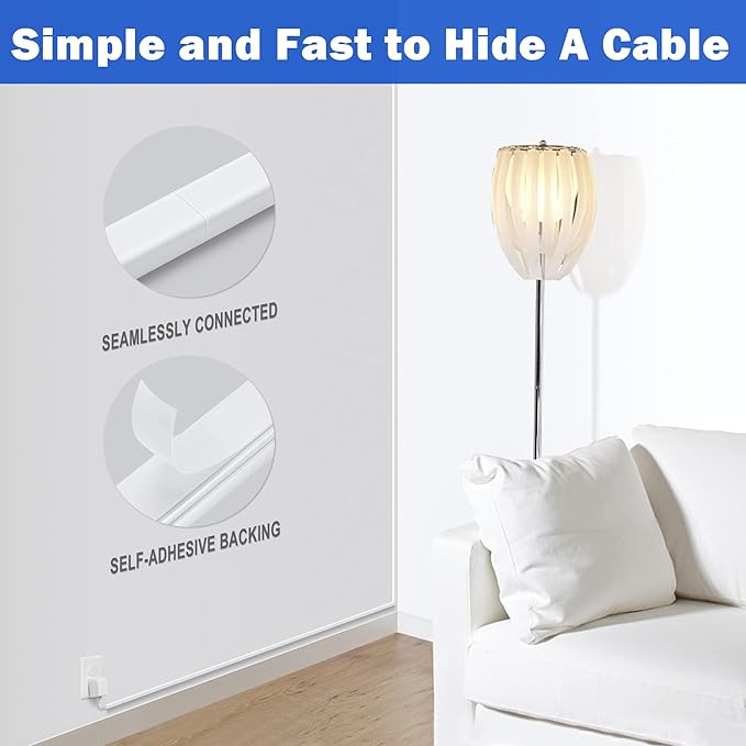 ZhiYo Cord Hider for One Wire, 102in Cable Hider Concealer, Paintable Wall Wire Covers, PVC Cable Management Raceway for A Thick Extension Cord, 6 x L17in W0.59 H0.4in, White