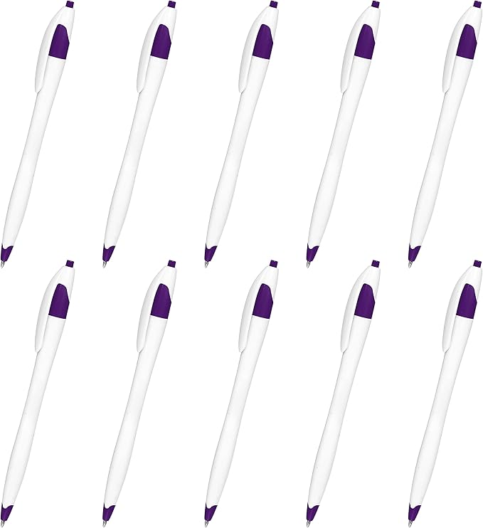 DISCOUNT PROMOS Slim Curvy Ballpoint Pens Set of 10, Bulk Pack - Black Ink, Retractable, Great for Office, School, Tradeshows - Purple
