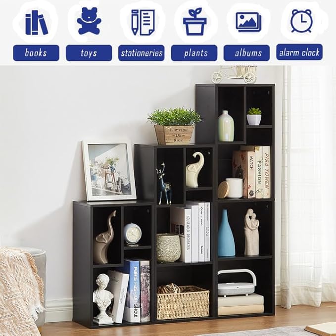 VECELO 31 Inch High Modern Kids Bookcase, 3-Tier Wide Bookshelves, 5 Cube Storage Organizer with Anti-tip Kit, Different Height Open Storage Fits Tallest Hardcovers, Easy to Install,Black