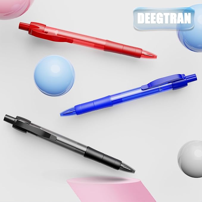deegtran Pens Bulk, 100 Pack No Bleed Red Ink Click Pens with Soft Grip, Wholesale Retractable Ballpoint Pens for Office School, Medium Point Smooth 1.0MM