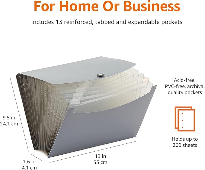 Amazon Basics PBH-2556 Expanding File, Letter Size, 12-Pack, Black & Gray