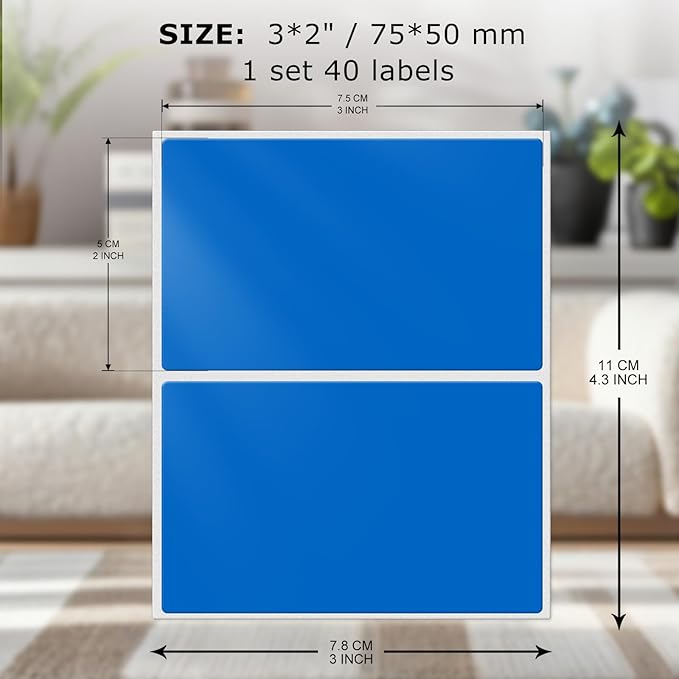 FINDAT Colored Stickers 3×2 Inch Vinyl File Folder Sticker Blue Rectangle Removable Waterproof Color Coding Moving Label for Boxes Office Inventory Labeling 40 PCS