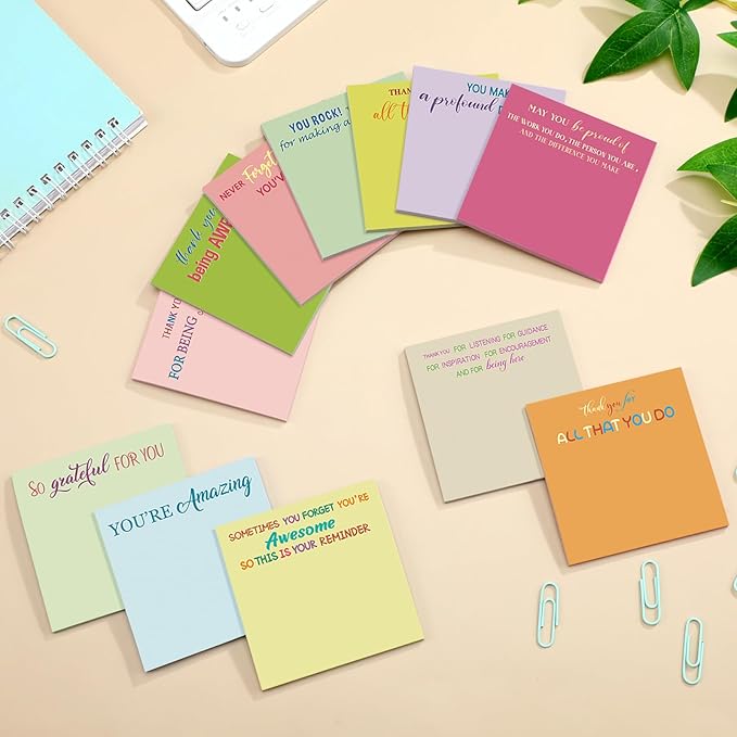 Yinder 24 Pcs Employee Appreciation Sticky Notes New Year Gift Bulk Motivation Sticky Note Pads Inspirational Gift for Teacher Nurse Staff Coworker Office Supply 3 x 3'' (Appreciation,Macaron)
