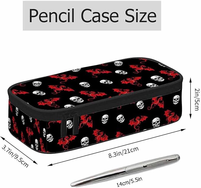 Skull Dragon Pencil Case Dead Black Red Animal Pencil Bag Pen Markers Pouch Holder Organizer for Office Clerks