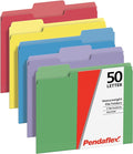Pendaflex Heavy Duty File Folders, 50 Pack, Letter Size (8.5" x 11"), 3 Tabs, Extra Durable Paper, 5 Assorted Colors, Color-Coding for School, Office & Home Document Organization