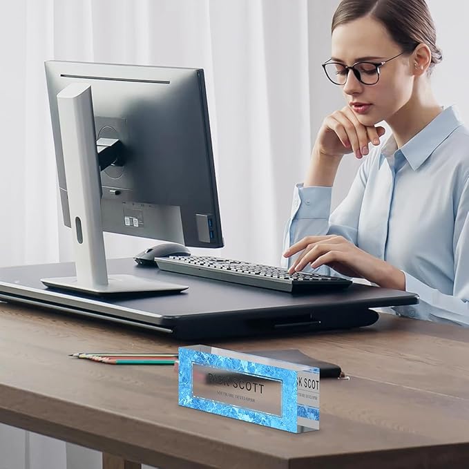 Personalized Office Desk Name Plate on Acrylic Glass - Custom Nameplate Decor, Accessories - Gift for Boss, Coworkers