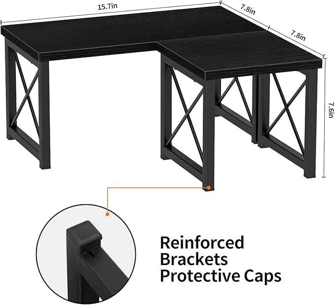 Honiter 2 Sets Desk Shelf, Desktop Organizer Shelf, Freestanding Small Bookshelf Desk Organizer, 2 Tier Independent Stackable Desktop Shelves, Desktop Office Storage Rack Display Shelf, Black