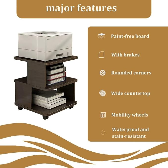 Under Desk Drawer Wooden 2 Tier Printer Shelf with Storage，Mobile Cart Wooden File Cabinets with Open Storage Shelf(White,19.7x15.7x11.0in)