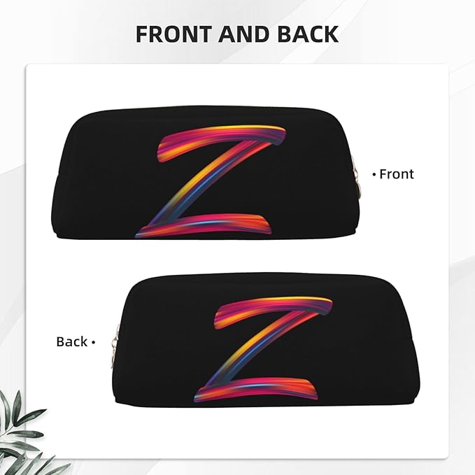 Cute Initial Pencil Case for Kids Simple Leather Pencil Pouch for Boys Girls Letter Design Pencil Box Pen Bag Pencil Pouch Office Stationery Organizer, Rainbow Letter Z