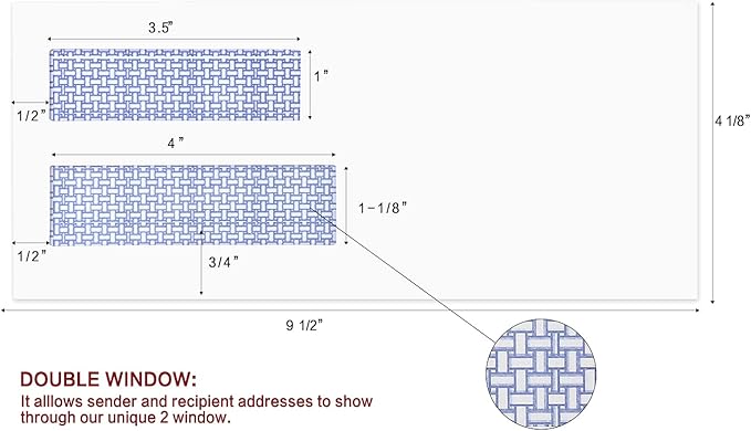 100 Pack #10 Double Window Security Self-Seal Envelopes - Suitable Size for Multiple Business Statements, Quickbooks Invoices, and Return Envelopes, Size 4-1/8 x 9-1/2 - White - 24 LB