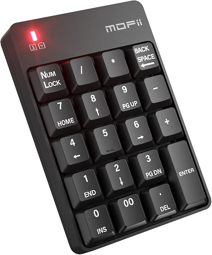 MOFII Bluetooth 5.1 Number Pad Wireless Numeric Keypad Silent 19 Keys USB Keypads, Portable Financial Accounting Numpad 10 Key for Laptop/Notebook/Surface Pro/PC - Black