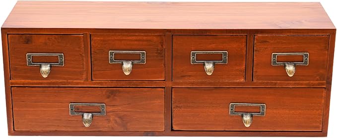 6-Drawer Wooden Desk Organizer, Vintage Desktop Organizer Cabinet Desk Drawer Organizer Storage Box for Office Home, No Assembly Required