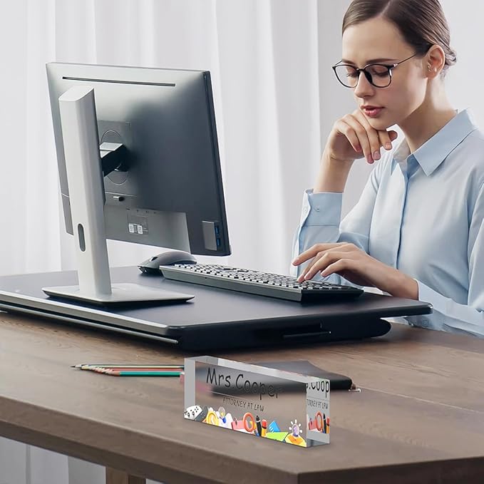 Personalized Office Desk Name Plate on Acrylic Glass - Custom Nameplate Decor, Accessories - Gift for Boss, Coworkers