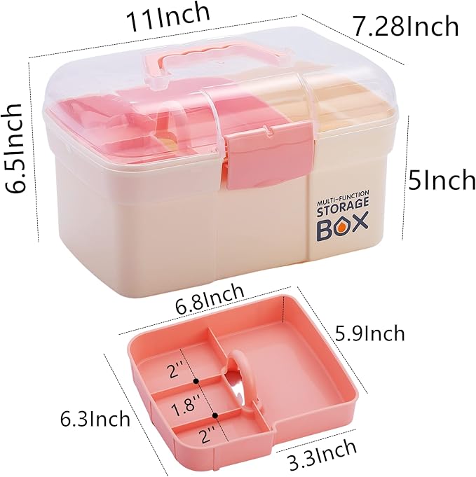 11'' Plastic Storage Box with Removable Tray, Multipurpose Organizer for Sewing, Art & Craft, Cosmetic (White)