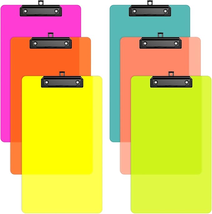 Zoenley Legal Size Clipboard Set of 6, Colorful 8.5 x 14 Clip Board for Lawyer, Nurse, Business, with Low Profile Black Clip, Office & School Supplies
