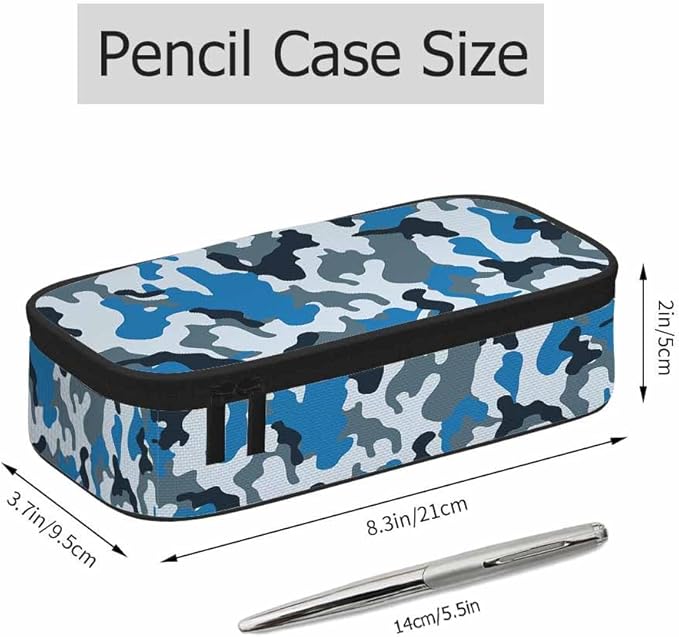 Camouflage Pencil Case Blue Gray Classic Style Pencil Bag Pouch Box Organizer for College School Students Boy Girl