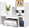 TY ARTS & CULTURE - Expandable Wood Desktop Storage Organizer Multipurpose Desk Bookshelf Display Shelf Rack Counter Top Bookcase for Office Home | Pure White
