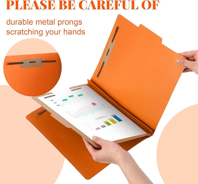 Skyygemm 24 Pcs Classification Folders Letter Size, 1 Divider Pressboard File Folder with Fasteners, Expanding File Organizer Bulk for Teachers, Clergy, Office, Church, Christmas Donations (Orange)