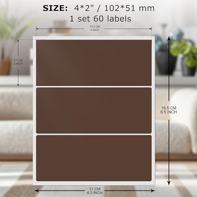 FINDAT Rectangle Label Stickers 4×2 Inch Vinyl Removable Brown Sticker Waterproof Writable File Folder Moving Labels for Boxes Home Office Labeling 60 PCS