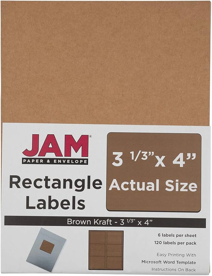 JAM PAPER Shipping Address Labels - Large - 3 1/3 x 4 - Brown Kraft - 120/Pack