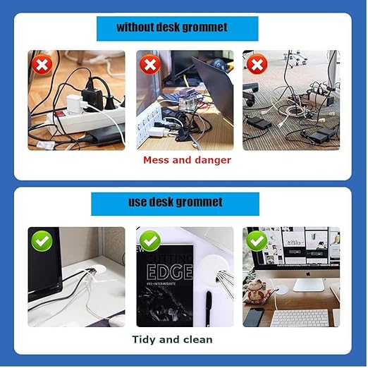 TuTuYa 6PCS Desk Grommet, Desk Grommet 2Inch(50mm) Desk Cable Grommet Desk Cable Hole Covers with Hole Saw, Ideal Solution for Office and Home Table Cable (Black, 2Inch_50mm)