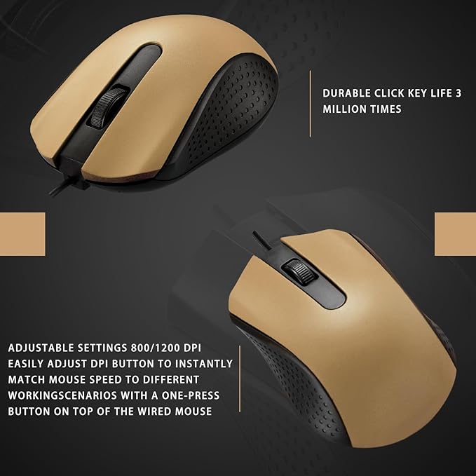 Hoteam 12 Pcs Gold Wired Computer Mouse Bulk Cord USB Computer Mice Ergonomic Wired Mouse for Pcs, Computers, Laptops, Gaming Office Home Supplies