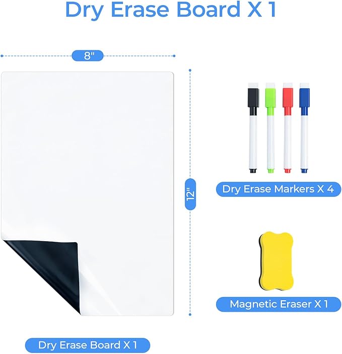 M&G Magnetic Dry Erase Board for Fridge, 12”x 8” Fridge Whiteboard for Kitchen, Small White Board Set with 4 Markers and Eraser, to Do List, Family Schedule Planning Board