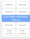 NefLaca 100 Sheets 2"x4" Shipping Address Labels, 10-UP Blank Mailing Labels, White Self-Adhesive Customized Stickers for Inkjet and Laser Printer