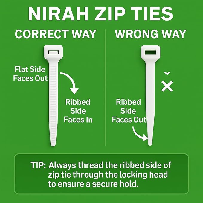 12 inch Zip Ties Clear White, 50 Lbs Tensile Strength, UV resistant, Self-locking, Multi-purpose Nylon Cable Ties, Wire Ties, Tie Wraps for Professionals, Office, Home, Cable Management by Nirah