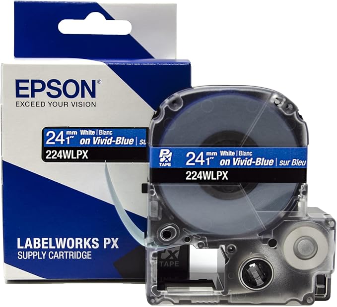 Epson LABELWORKS 224WLPX Genuine PET (Polyester) Tape Cartridge - White on Blue Label Maker Tape - 1" (24MM) Wide, 30'