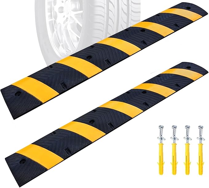 BESEA 6Feet Rubber Speed Bump, 72" x 12" x 2" Heavy Duty Speed Bump Cable Protector Ramp for Driveway, Road Parking, Garage, Parking Lot, Warehouse(2 Packs)