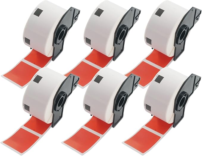 BETCKEY - White Food Labels Replacement for Brother DK-1220 (1.5 in x 1.8 in), Compatible with Brother QL Label Printers [6 Rolls/3720 Labels, Red]