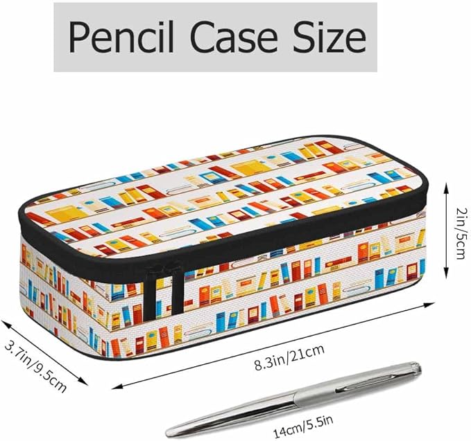 Book Shelves Pencil Case Books School Library Dictionary Bright Pencil Bag Pen Markers Pouch Holder Organizer for Boy Girl School Students