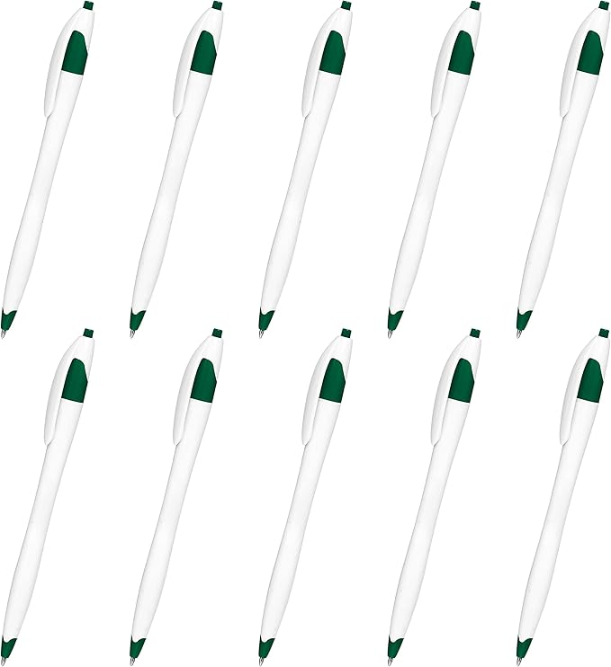 DISCOUNT PROMOS Slim Curvy Ballpoint Pens Set of 10, Bulk Pack - Black Ink, Retractable, Great for Office, School, Tradeshows - Green