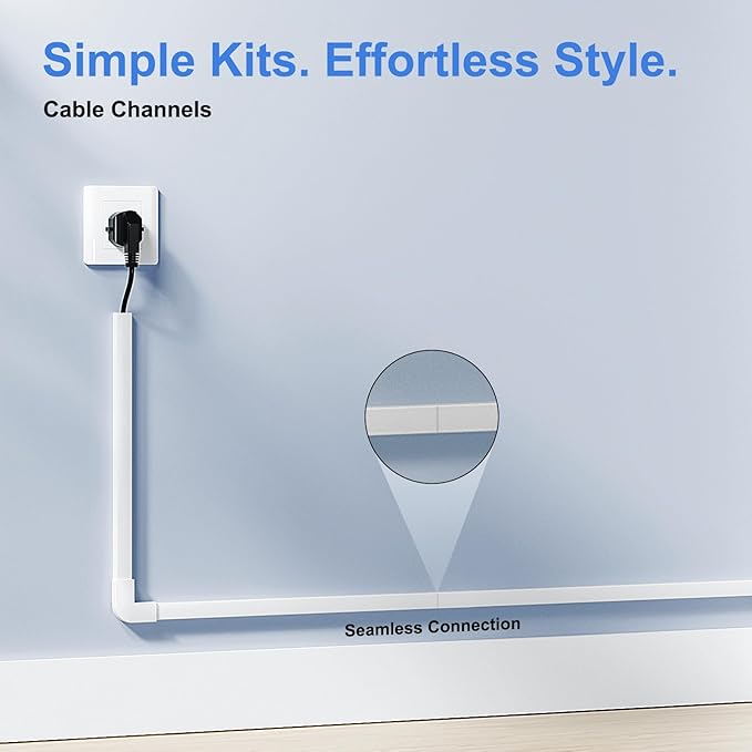 Yecaye Cord Hider, 113in Large Cord Covers for Wires on Wall, Cord Organizer for 3-4 Wires, Easy Install Cable Management Kit, TV Wire Hider for Home Office, W1.18in H0.67in, White