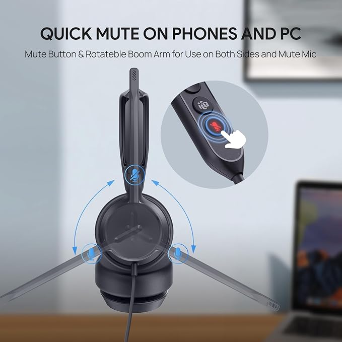 Yealink UH42 USB-A Mono Headset with Mic for PC Computer, Wired Headphones Teams Certified, Noise Cancelling Microphone, in-Line Controls, All Day Comfort