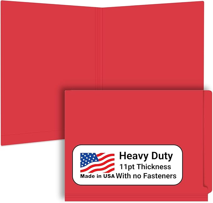 Red File Folders, USA Made, Doctor Stuff, No Fasteners, Durable 11pt, Reinforced End Tab File Folders, Colored Office & Medical Charts and Patient Chartr, Box of 100