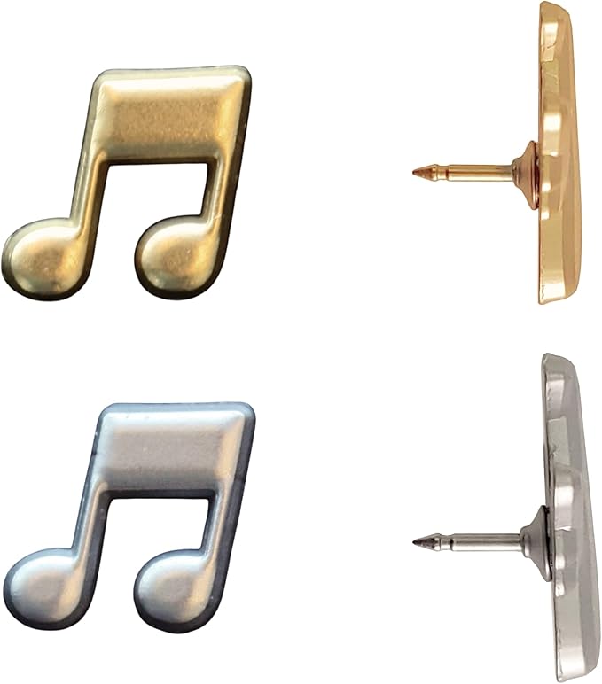 Music Note Push Pins - Silver Musical Note Map Pins for Cork Boards, Maps, or Lapel Use - Designed in USA - Set of 10