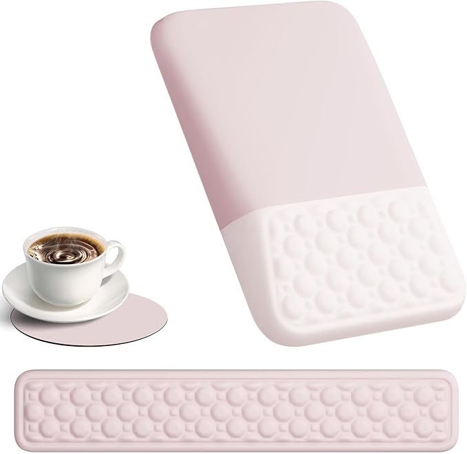 Ospelelf Ergonomic Mouse Pad and Keyboard Wrist Rest, Typing Wrist Pad with Support, Desk Mousepad Set for Office, Pink