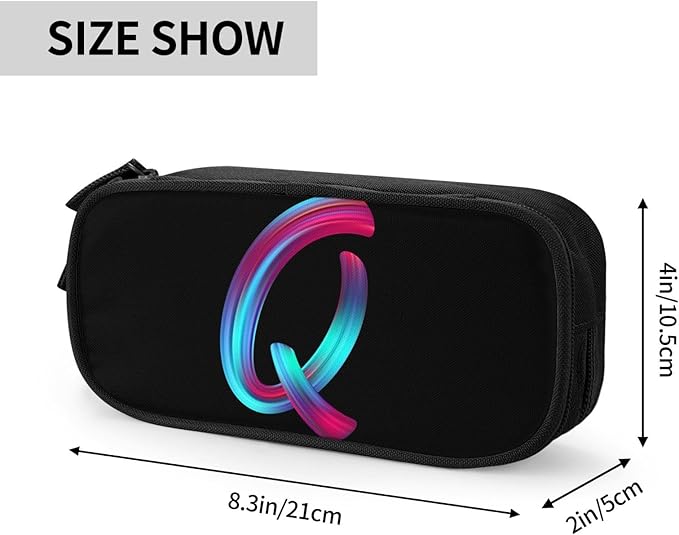 Cute Initial Pencil Case for Kids Students, Large Capacity Pencil Pouch for Boys Girls, Letter Design Pencil Box Pen Bag Office Stationery Organizer, Rainbow Letter Q