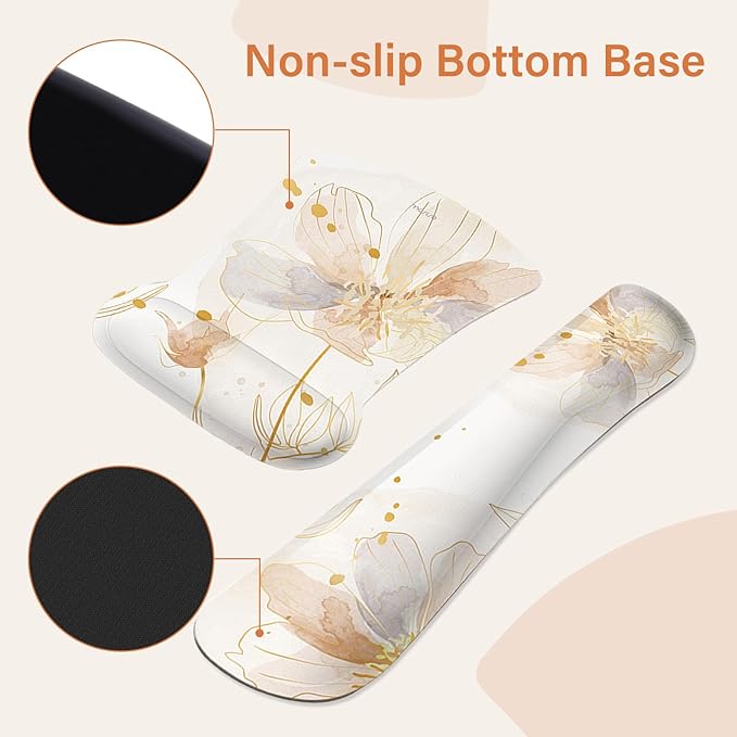 MOSISO Desk Mat Keyboard Mouse Pad Set, Large Gaming Mouse Pad&Keyboard Wrist Rest&Mousepad with Wrist Rest&Coaster, Ergonomic Non-Slip Home Office Mousepad with Memory Foam, Orange