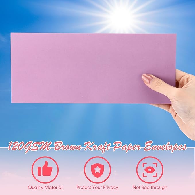 Jutom 500 Pcs Kraft Envelopes Letter Size Bulk #10 Business Strong Sealed 4-1/8 x 9-1/2 in Flap Office Printable Mailing Envelopes Windowless Invisible (Pink Purple)