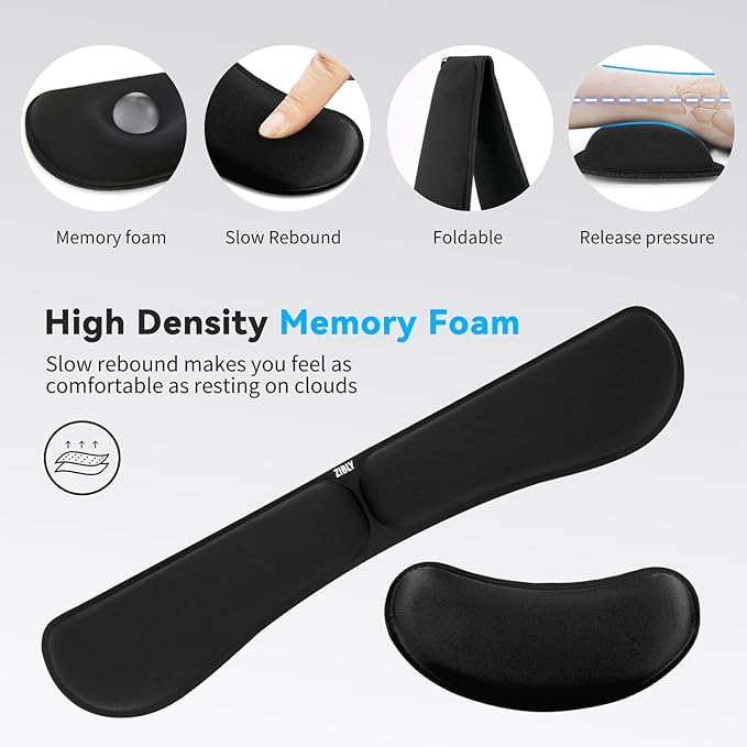 Zibly Ergonomic Gel Memory Foam Keyboard Wrist Rest & Mousepad Rests for Computer, Silky Wrist Rest for Typing, Laptop, and Mouse Desk Pads Support Hand and Arm, 2 Piece Pad for Office and Travel