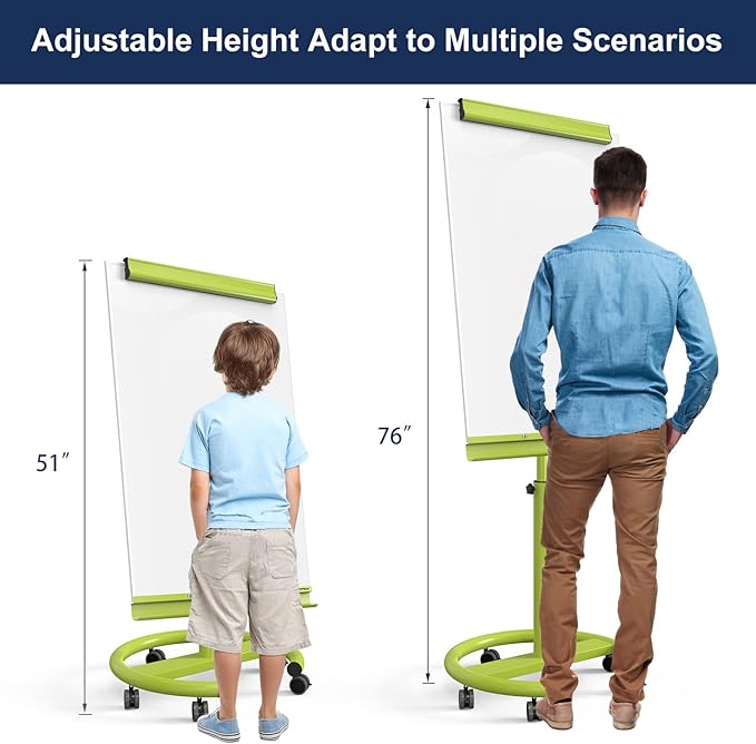 TSJ OFFICE Mobile Whiteboard Magnetic - 40 x 26 Inches Dry Erase Board on Wheel with Stand Flipchart Easel Height Adjustable,Green